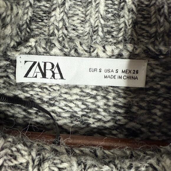 Zara Alpaca Wool Long Sleeve High Turtleneck Speckled Sweater Ribbed Hem S Grey - Picture 8 of 16
